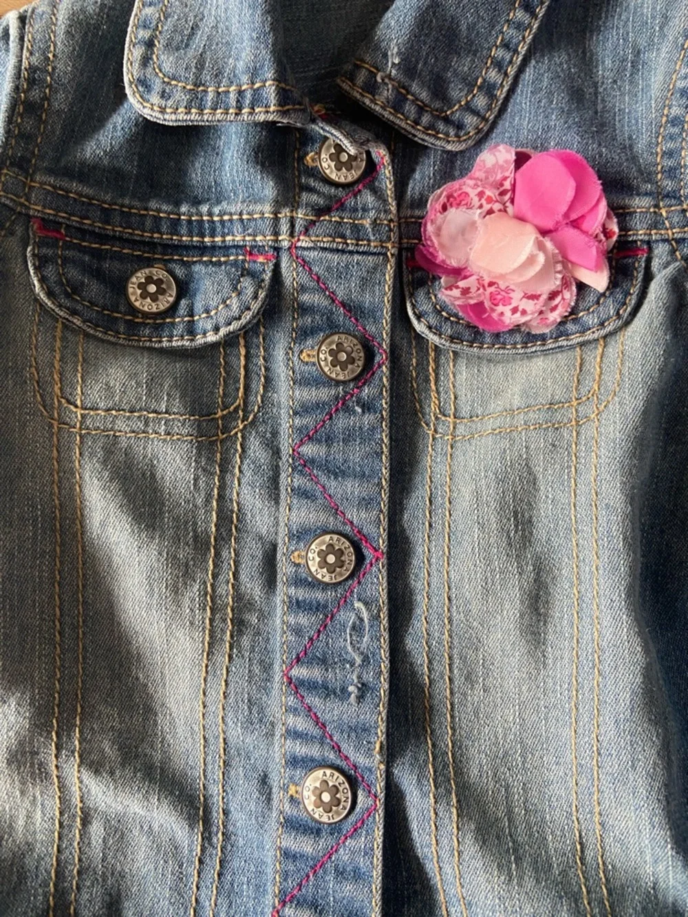 Kids Light Blue Denim Jacket with Pink Flower Accent